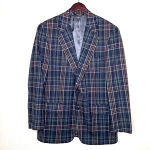 Brooks Brothers Mens Plaid Blazer Suit Jacket Size 41 Reg Blue Red